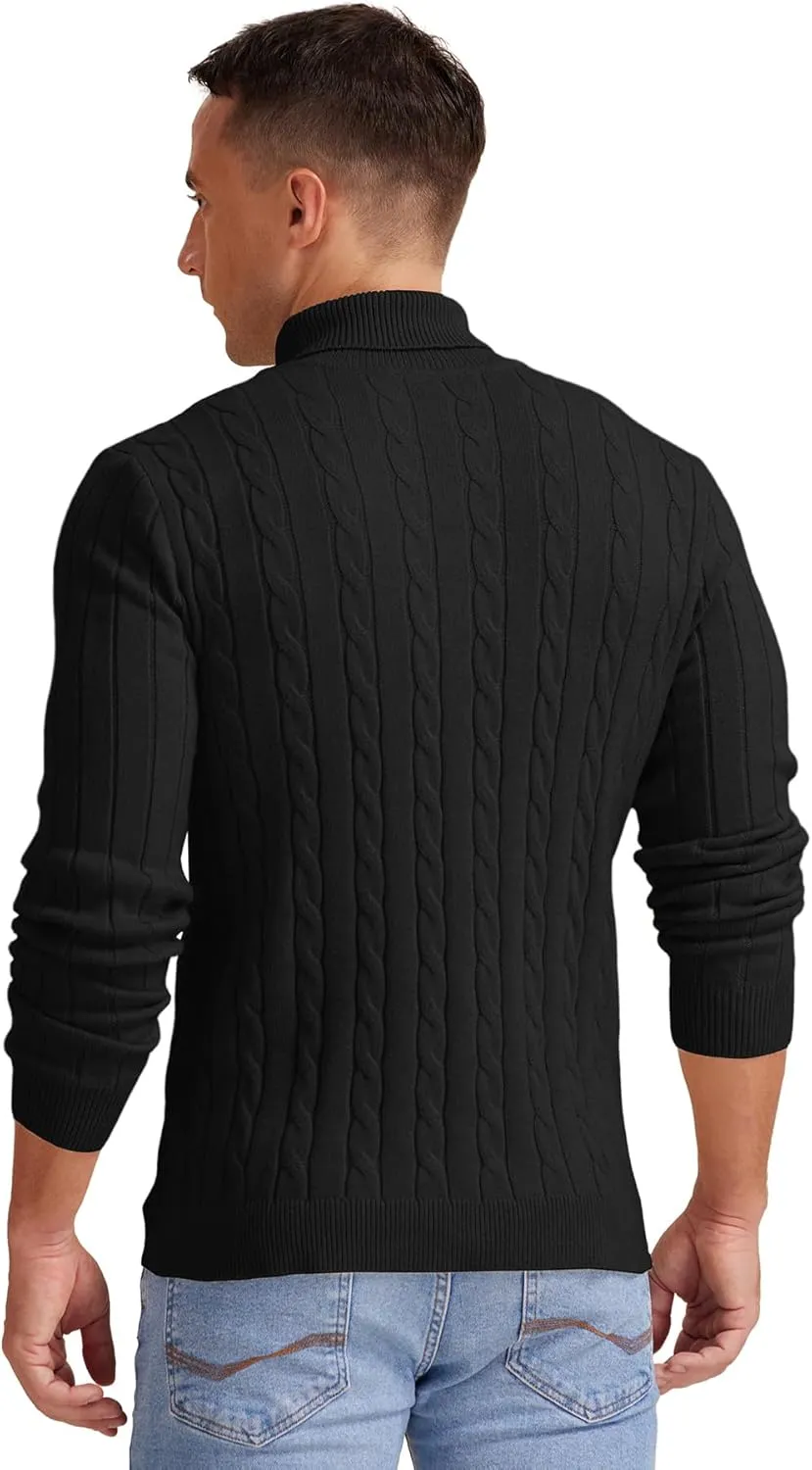 NITAGUT Men's Casual Turtleneck Sweaters Warm Twisted Pattern Knitted Slim Fit Pullover Sweater