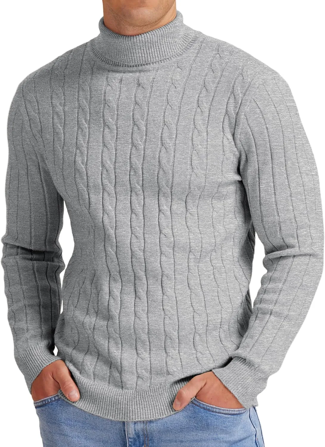 NITAGUT Men's Casual Turtleneck Sweaters Warm Twisted Pattern Knitted Slim Fit Pullover Sweater