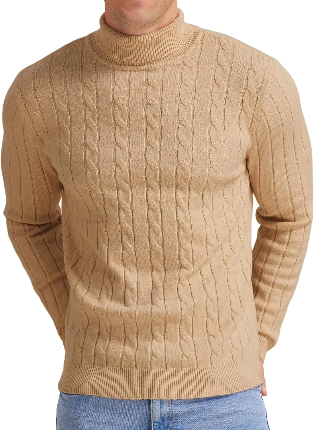 NITAGUT Men's Casual Turtleneck Sweaters Warm Twisted Pattern Knitted Slim Fit Pullover Sweater