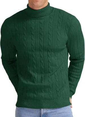 NITAGUT Men's Casual Turtleneck Sweaters Warm Twisted Pattern Knitted Slim Fit Pullover Sweater