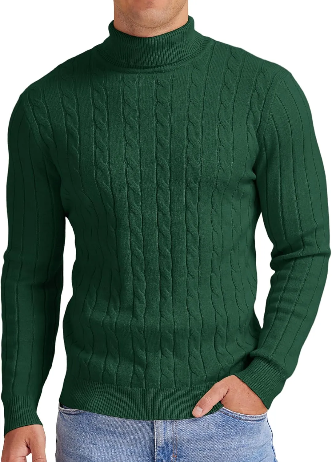 NITAGUT Men's Casual Turtleneck Sweaters Warm Twisted Pattern Knitted Slim Fit Pullover Sweater
