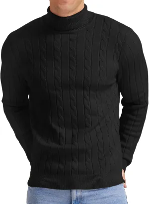 NITAGUT Men's Casual Turtleneck Sweaters Warm Twisted Pattern Knitted Slim Fit Pullover Sweater