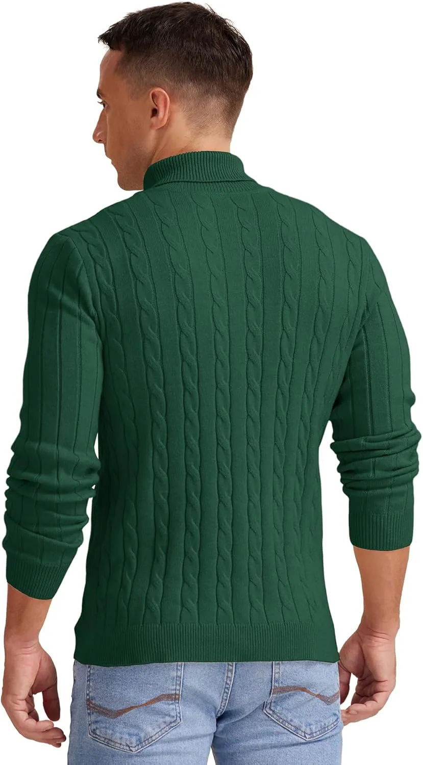NITAGUT Men's Casual Turtleneck Sweaters Warm Twisted Pattern Knitted Slim Fit Pullover Sweater