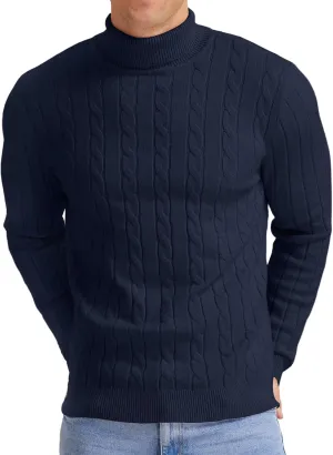 NITAGUT Men's Casual Turtleneck Sweaters Warm Twisted Pattern Knitted Slim Fit Pullover Sweater