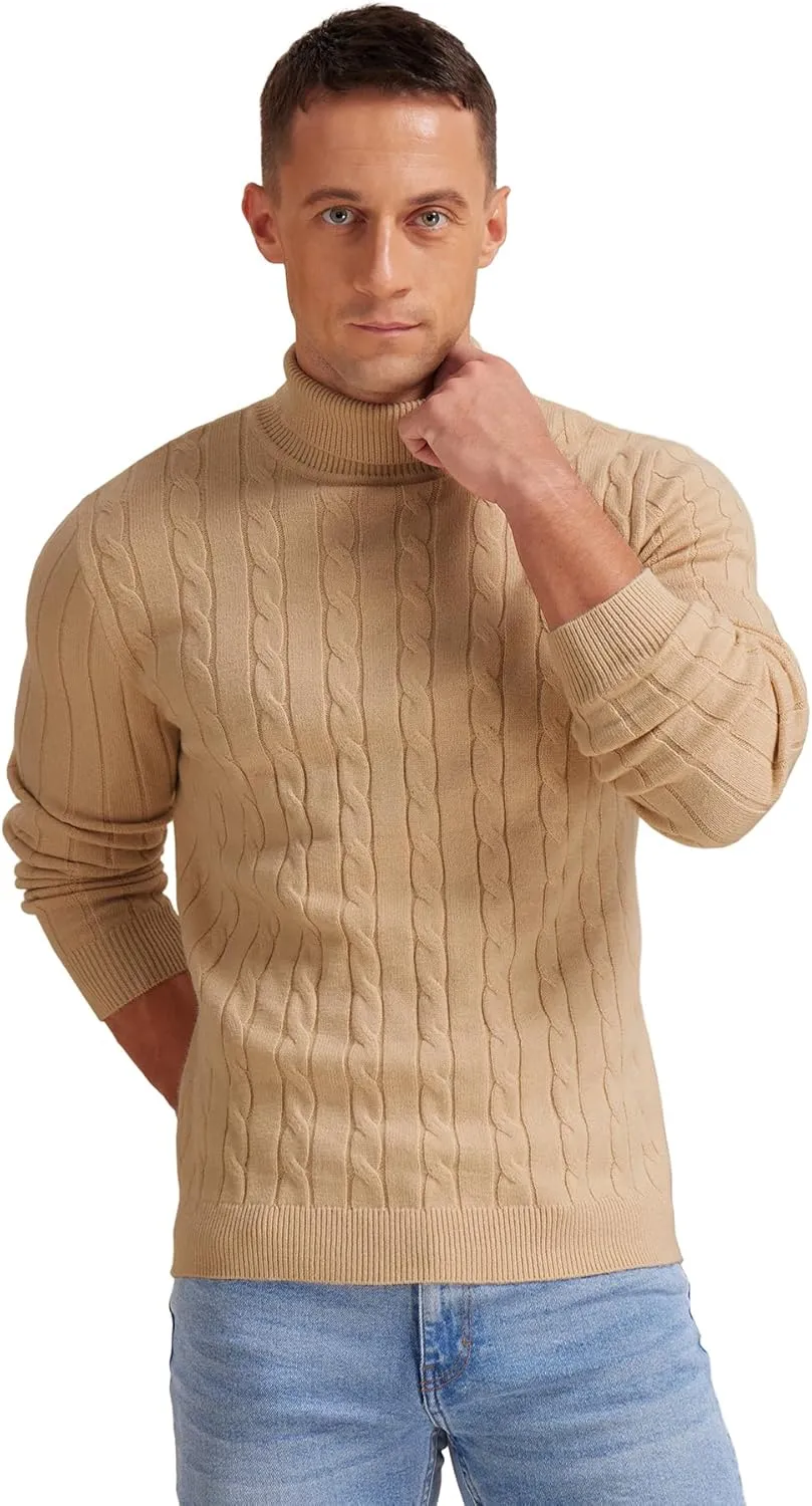 NITAGUT Men's Casual Turtleneck Sweaters Warm Twisted Pattern Knitted Slim Fit Pullover Sweater