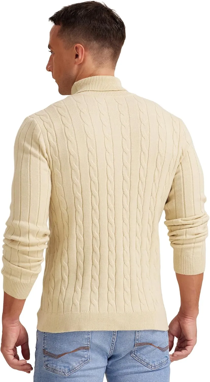 NITAGUT Men's Casual Turtleneck Sweaters Warm Twisted Pattern Knitted Slim Fit Pullover Sweater
