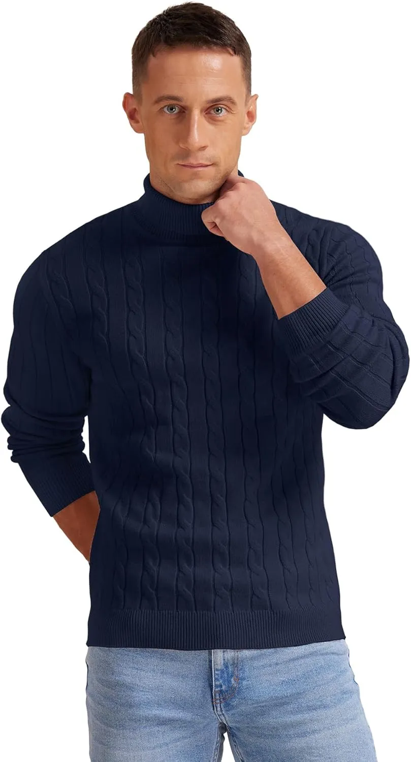 NITAGUT Men's Casual Turtleneck Sweaters Warm Twisted Pattern Knitted Slim Fit Pullover Sweater