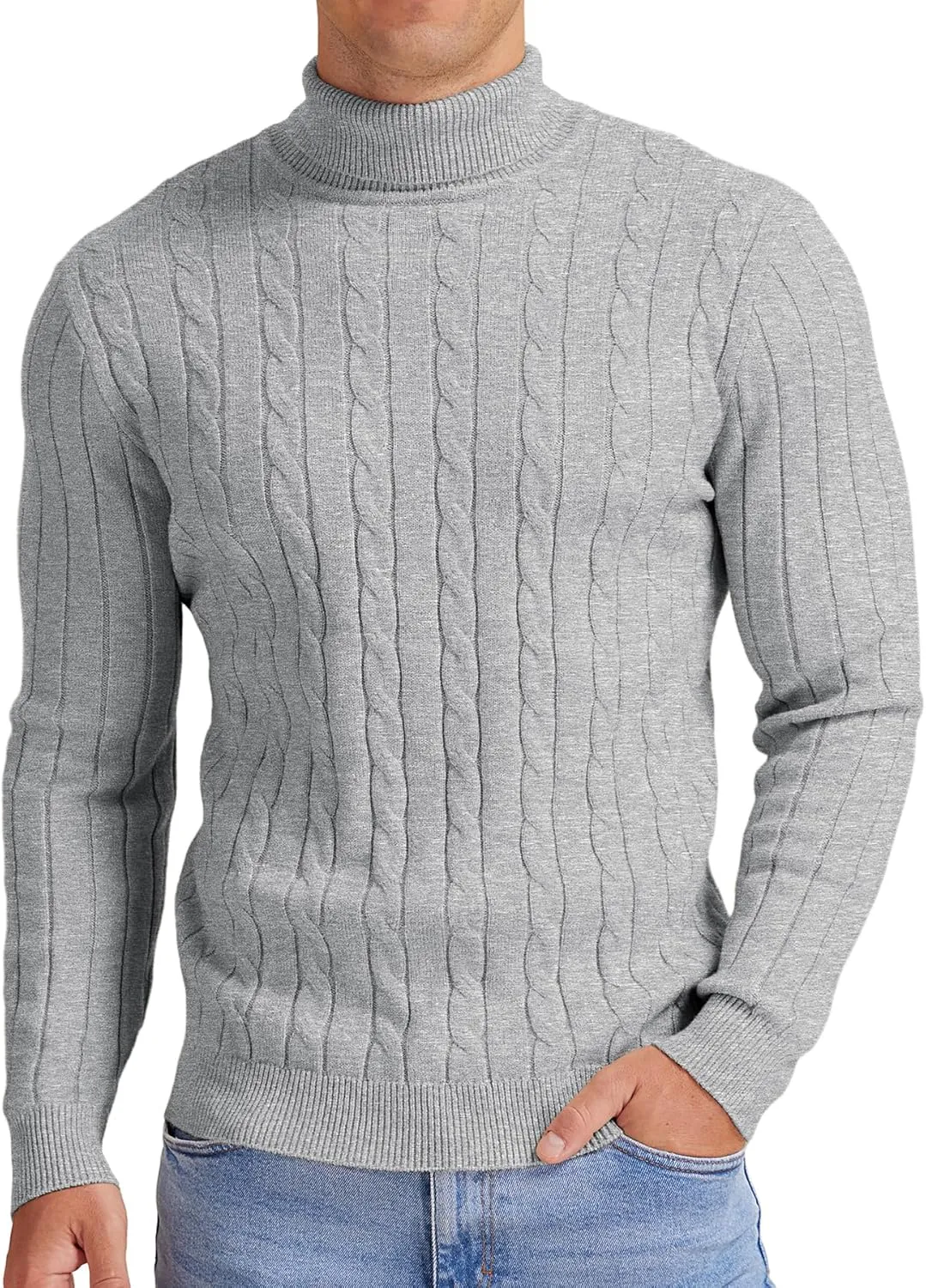 NITAGUT Men's Casual Turtleneck Sweaters Warm Twisted Pattern Knitted Slim Fit Pullover Sweater