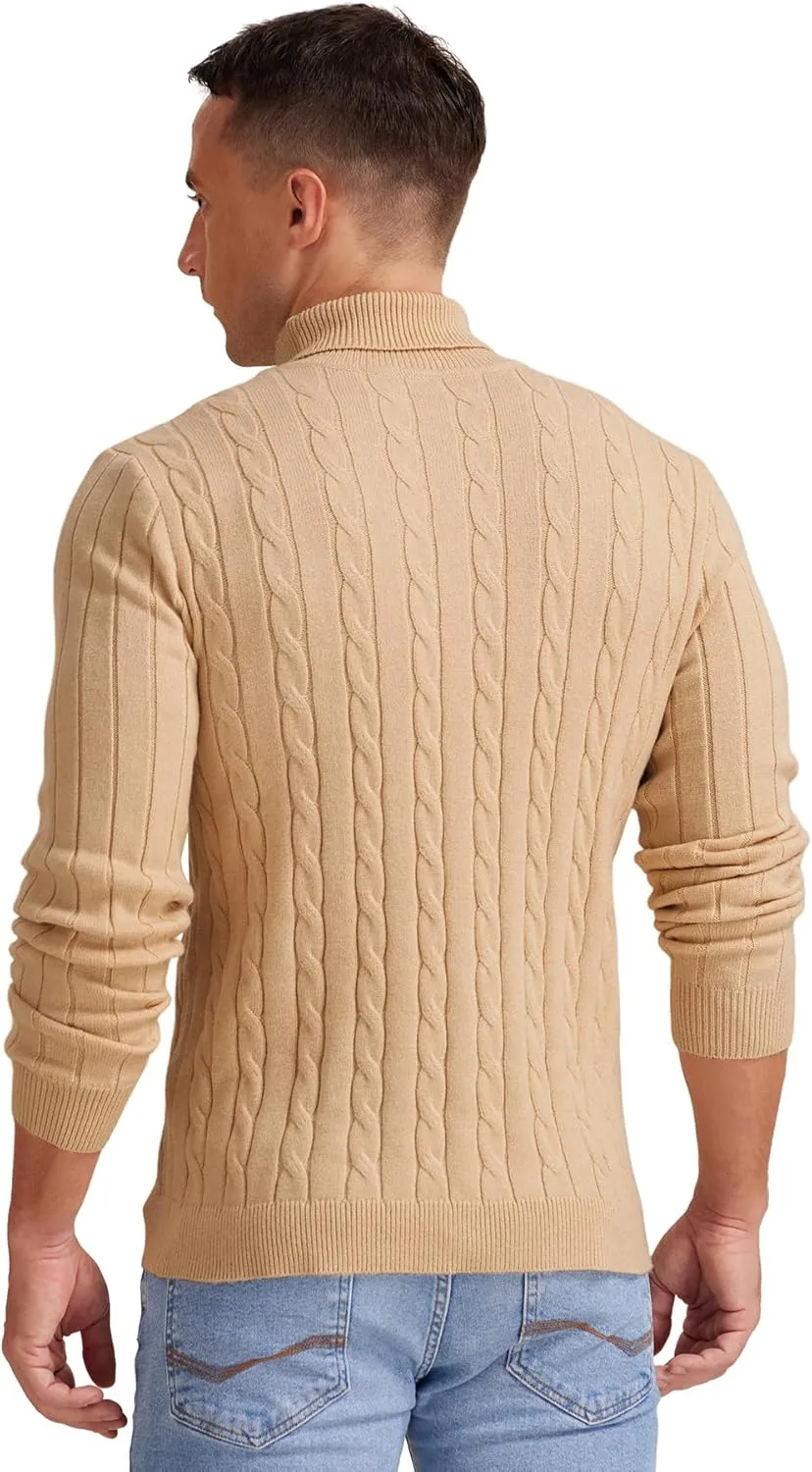 NITAGUT Men's Casual Turtleneck Sweaters Warm Twisted Pattern Knitted Slim Fit Pullover Sweater