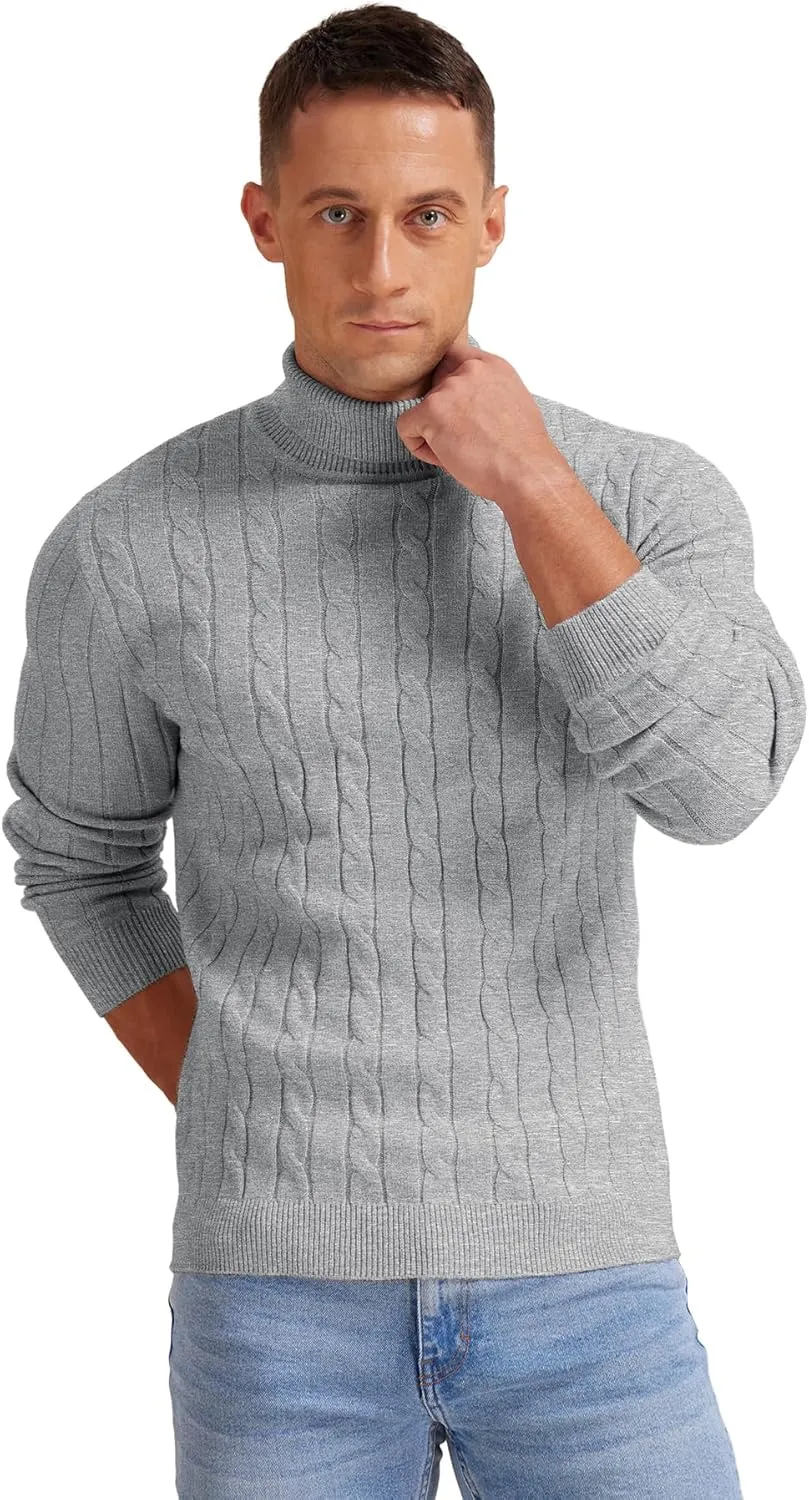 NITAGUT Men's Casual Turtleneck Sweaters Warm Twisted Pattern Knitted Slim Fit Pullover Sweater