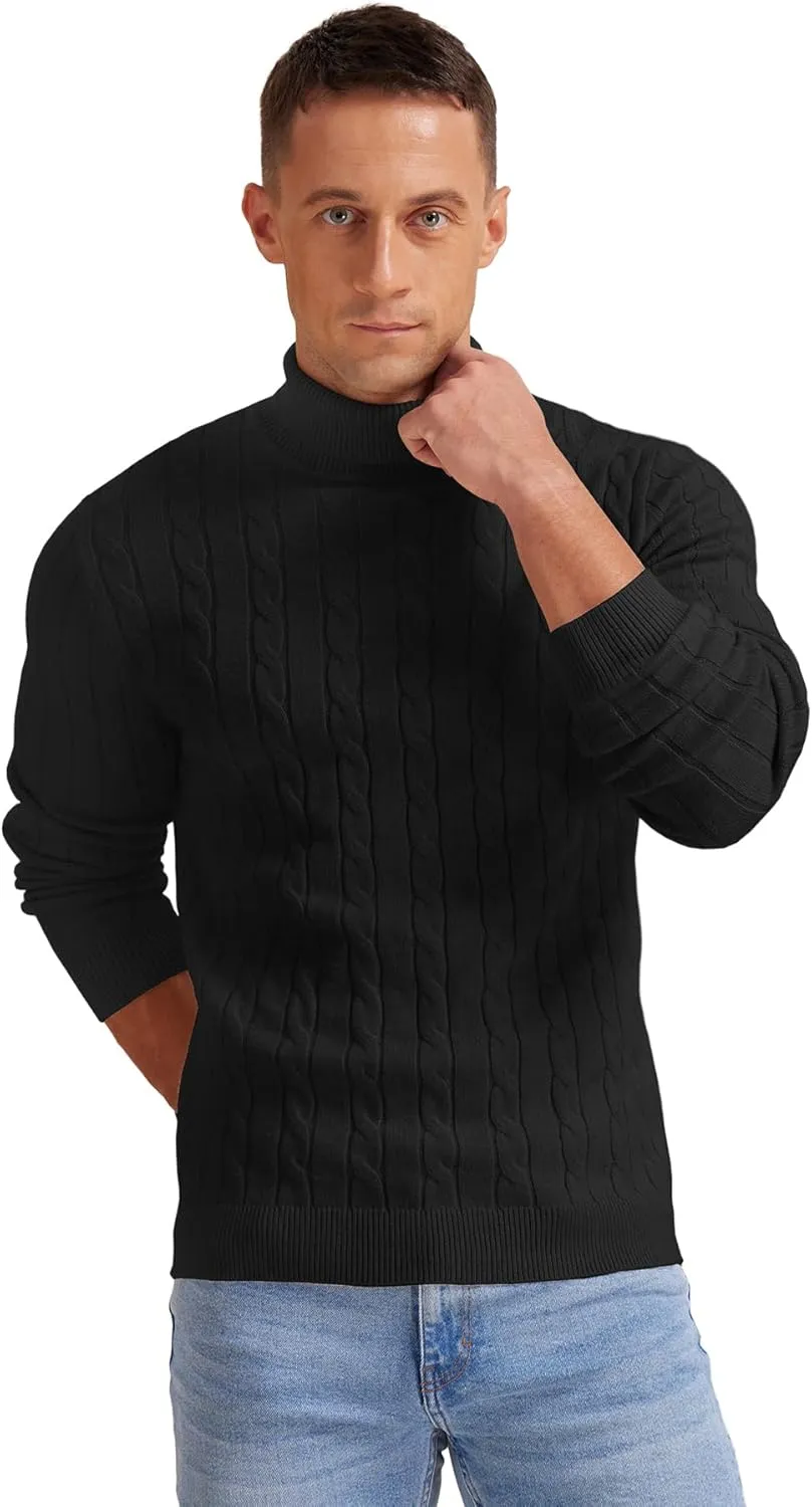 NITAGUT Men's Casual Turtleneck Sweaters Warm Twisted Pattern Knitted Slim Fit Pullover Sweater