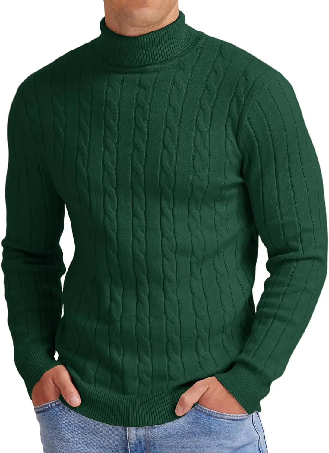 NITAGUT Men's Casual Turtleneck Sweaters Warm Twisted Pattern Knitted Slim Fit Pullover Sweater