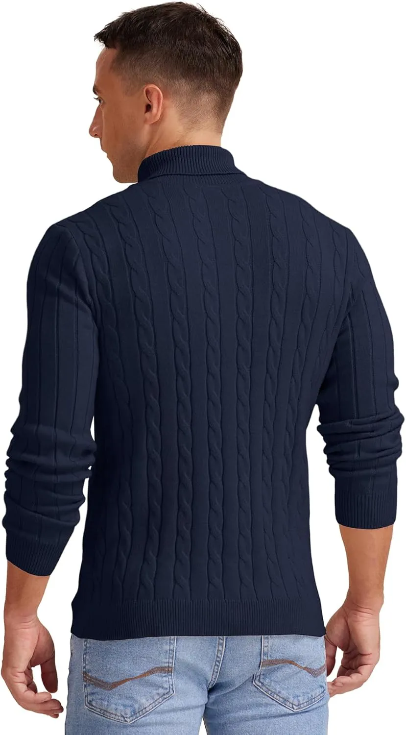 NITAGUT Men's Casual Turtleneck Sweaters Warm Twisted Pattern Knitted Slim Fit Pullover Sweater