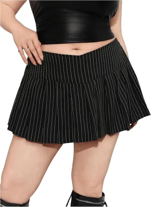 OYOANGLE Women's Plus Size Striped Print Low Waist Pleated Mini Skirt Y2K Skater Skirts