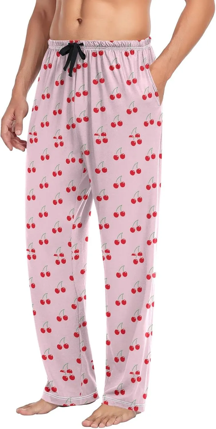 Pink Cherry Pattern Men's Pajama Pants Sleepwear Lounge Pajama Bottoms