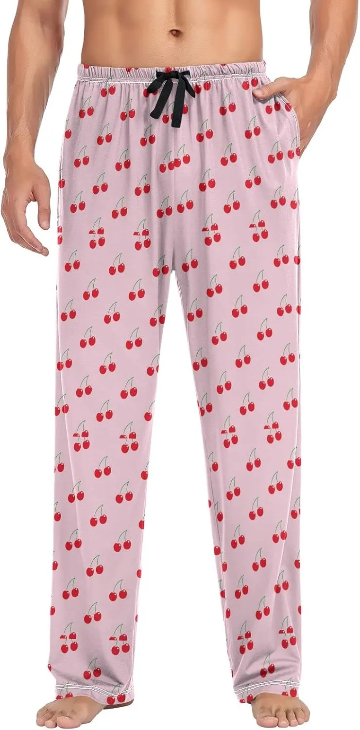Pink Cherry Pattern Men's Pajama Pants Sleepwear Lounge Pajama Bottoms