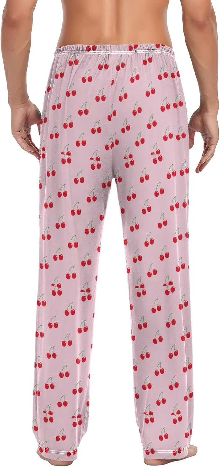 Pink Cherry Pattern Men's Pajama Pants Sleepwear Lounge Pajama Bottoms