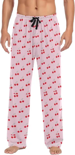 Pink Cherry Pattern Men's Pajama Pants Sleepwear Lounge Pajama Bottoms