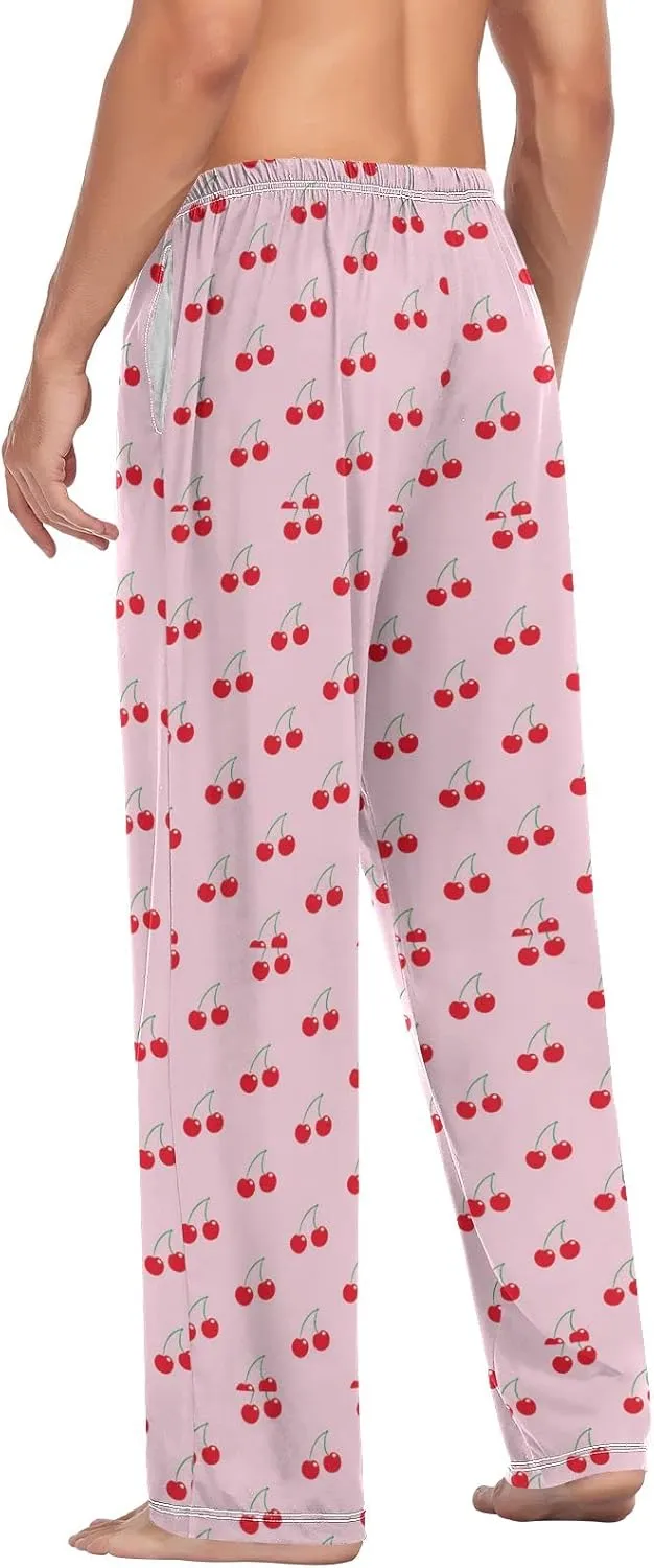 Pink Cherry Pattern Men's Pajama Pants Sleepwear Lounge Pajama Bottoms