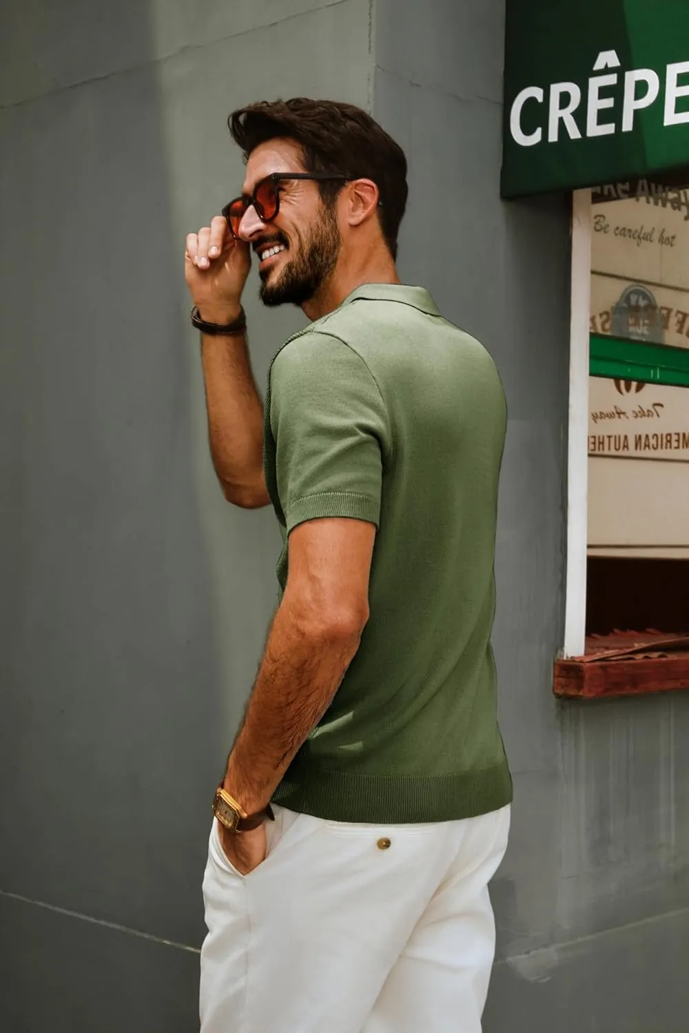 PJ PAUL JONES Men's Zipper Polo Shirt Textured Casual Knit Short Sleeve Polo T Shirt