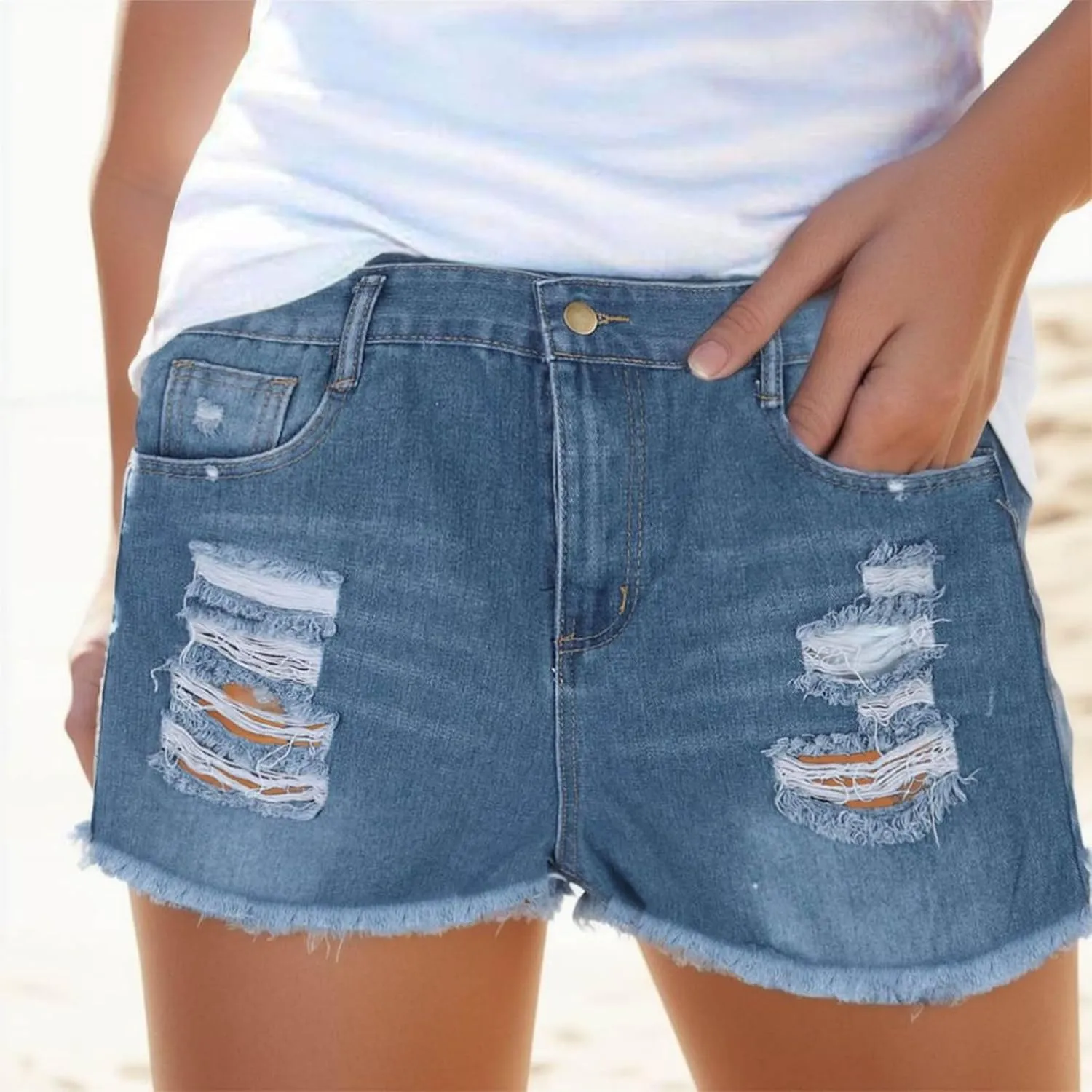 Plus Size Denim Bermuda Shorts For Women Jean Shorts High Waisted Ripped Shorts Distressed Jean Shorts for Summer