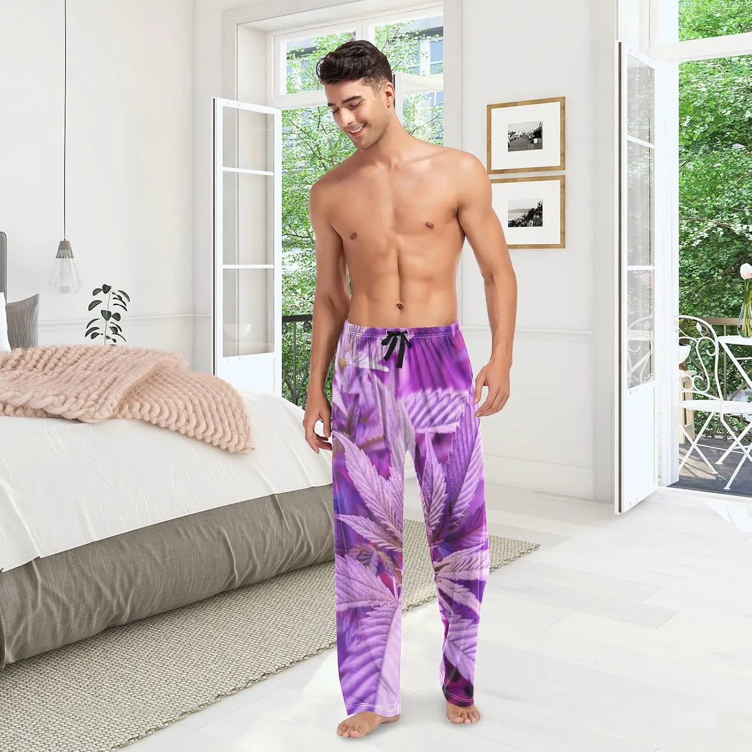 Purple Marijuana Plant Men's Pajama Pants Sleepwear Lounge Pajama Bottoms