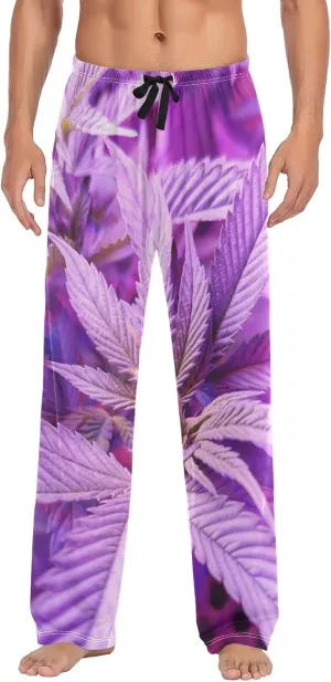 Purple Marijuana Plant Men's Pajama Pants Sleepwear Lounge Pajama Bottoms
