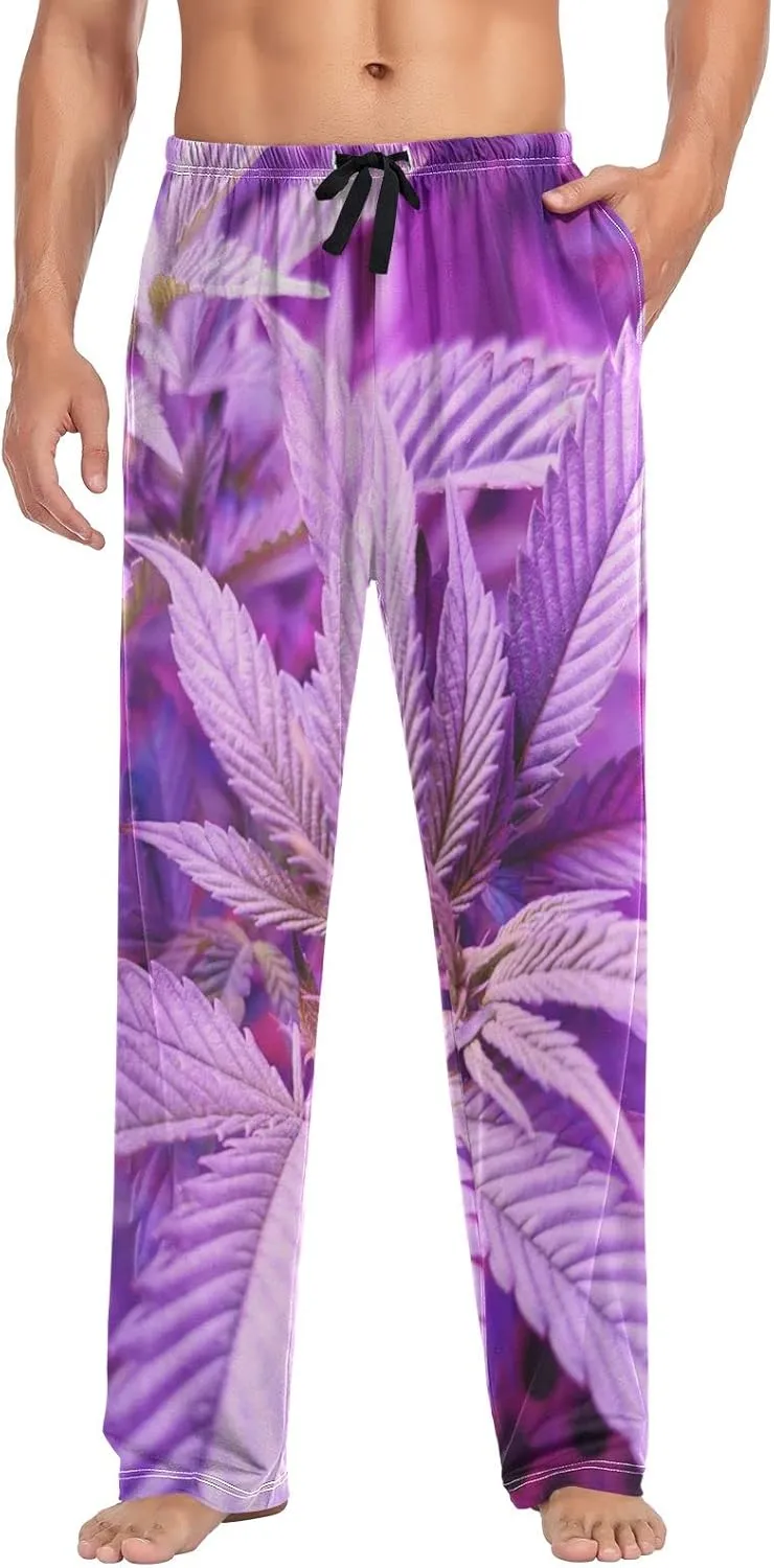 Purple Marijuana Plant Men's Pajama Pants Sleepwear Lounge Pajama Bottoms