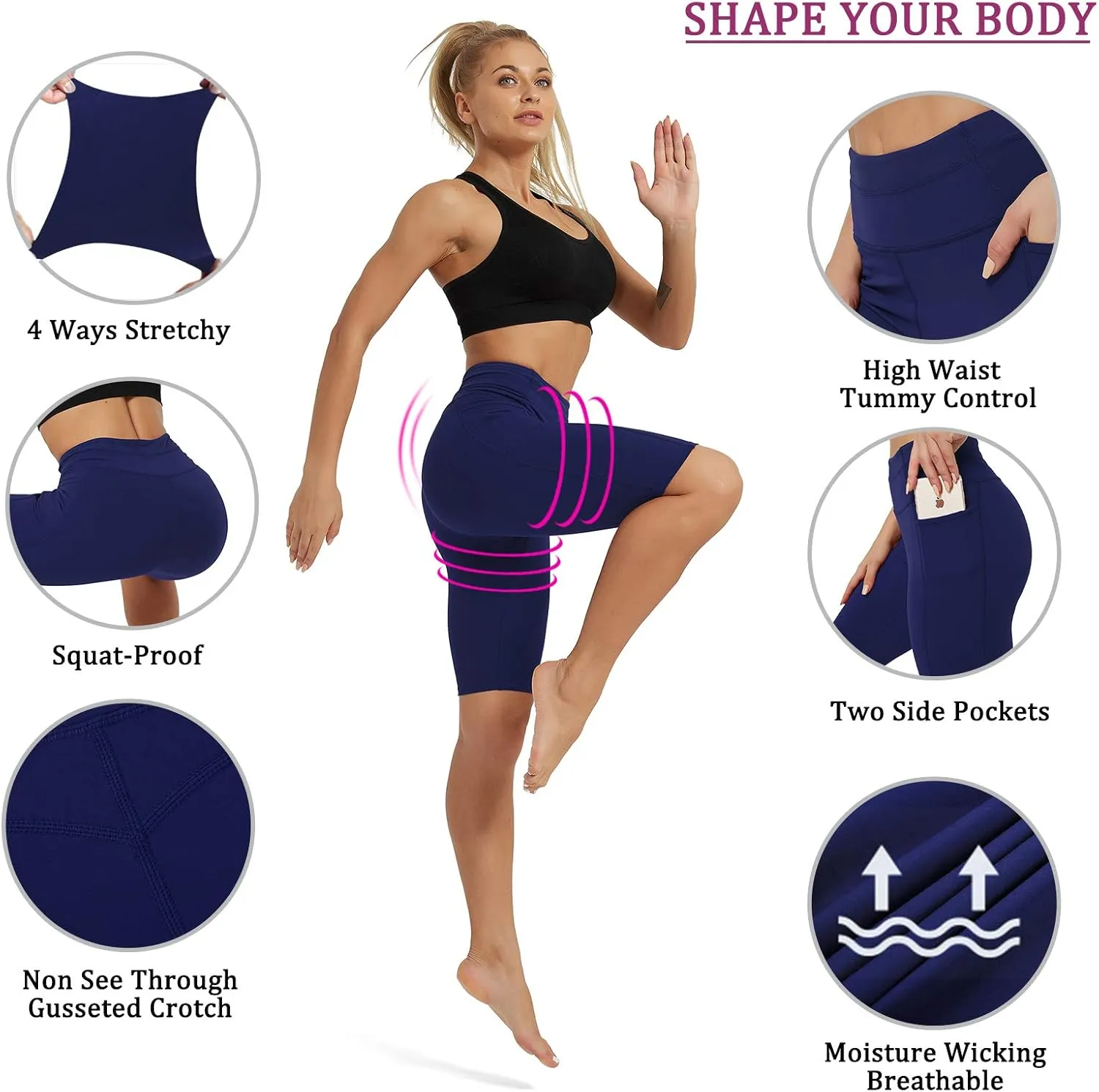 Rataves Womens Shorts 10" Workout Yoga Shorts with Pockets High Waisted Athletic Shorts Running Biker Shorts（007）
