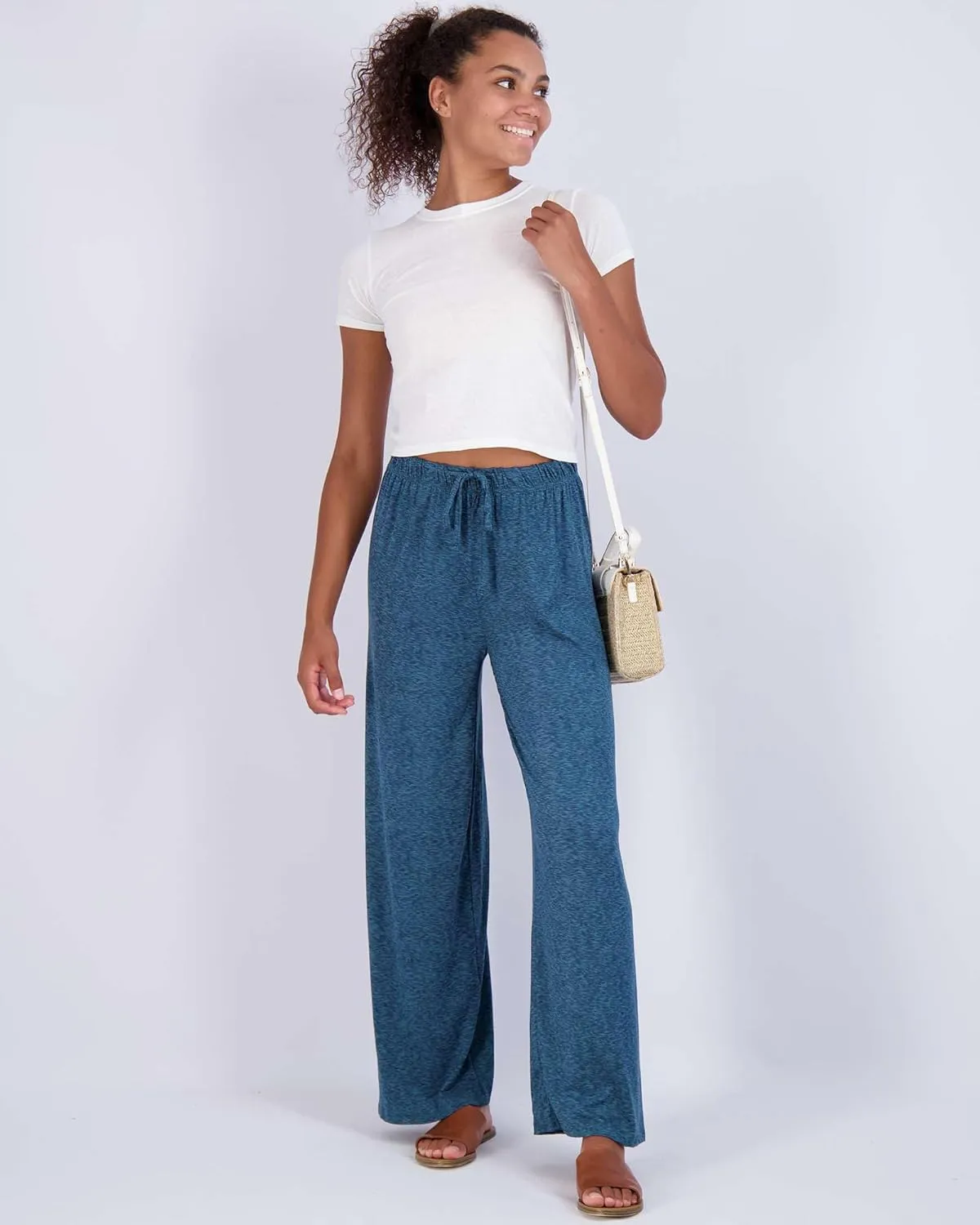 Real Essentials 3 Pack Soft Palazzo Pajama Pants for Women, Wide Leg Comfortable Casual Lounge Yoga Bottoms (Plus Size)
