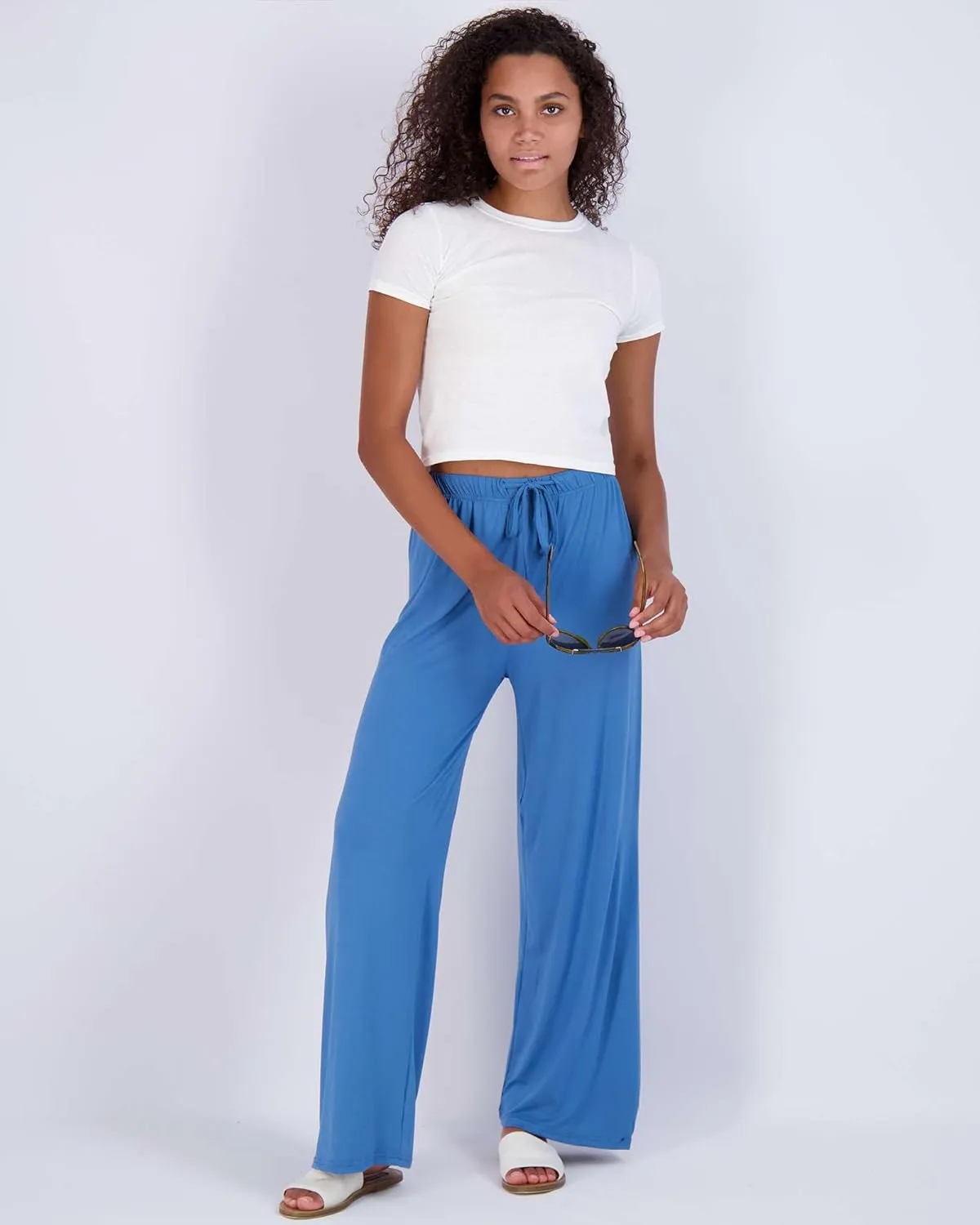 Real Essentials 3 Pack Soft Palazzo Pajama Pants for Women, Wide Leg Comfortable Casual Lounge Yoga Bottoms (Plus Size)