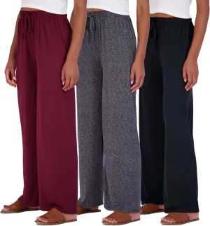Real Essentials 3 Pack Soft Palazzo Pajama Pants for Women, Wide Leg Comfortable Casual Lounge Yoga Bottoms (Plus Size)