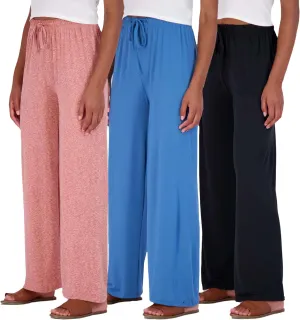 Real Essentials 3 Pack Soft Palazzo Pajama Pants for Women, Wide Leg Comfortable Casual Lounge Yoga Bottoms (Plus Size)
