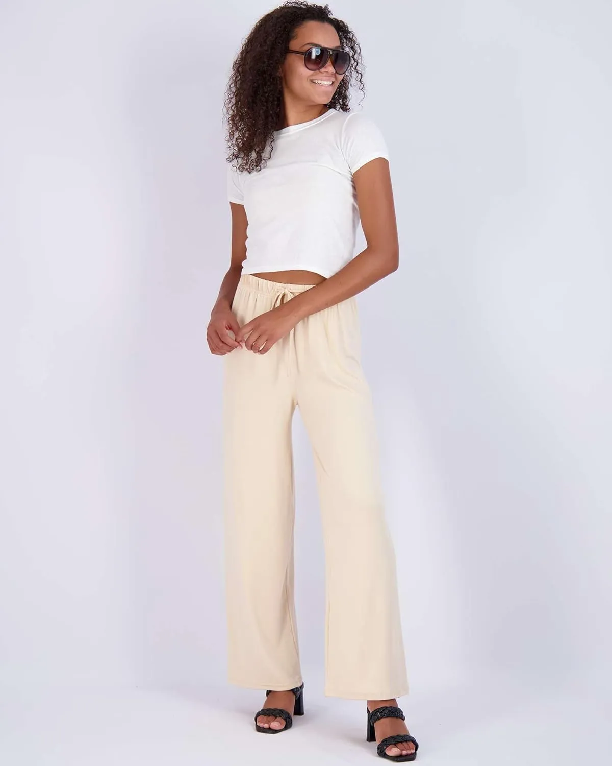 Real Essentials 3 Pack Soft Palazzo Pajama Pants for Women, Wide Leg Comfortable Casual Lounge Yoga Bottoms (Plus Size)