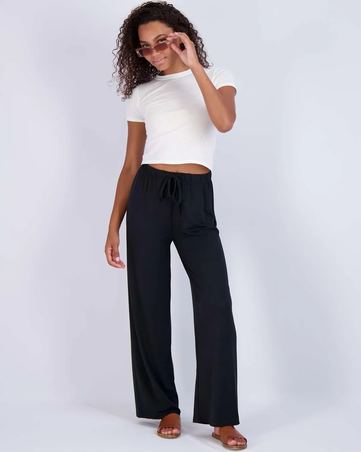 Real Essentials 3 Pack Soft Palazzo Pajama Pants for Women, Wide Leg Comfortable Casual Lounge Yoga Bottoms (Plus Size)