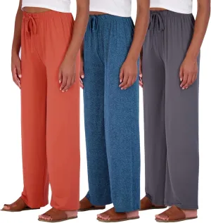 Real Essentials 3 Pack Soft Palazzo Pajama Pants for Women, Wide Leg Comfortable Casual Lounge Yoga Bottoms (Plus Size)