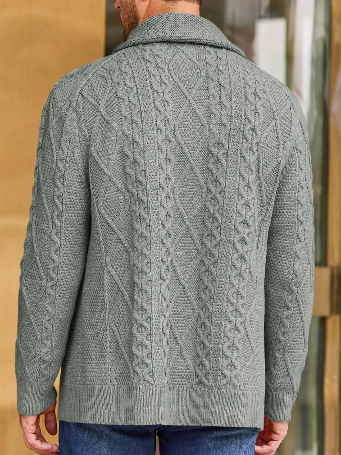 Runcati Mens Shawl Collar Cardigan Sweater Cable Knitted Button Down Sweaters Chunky Fall Winter Outwear