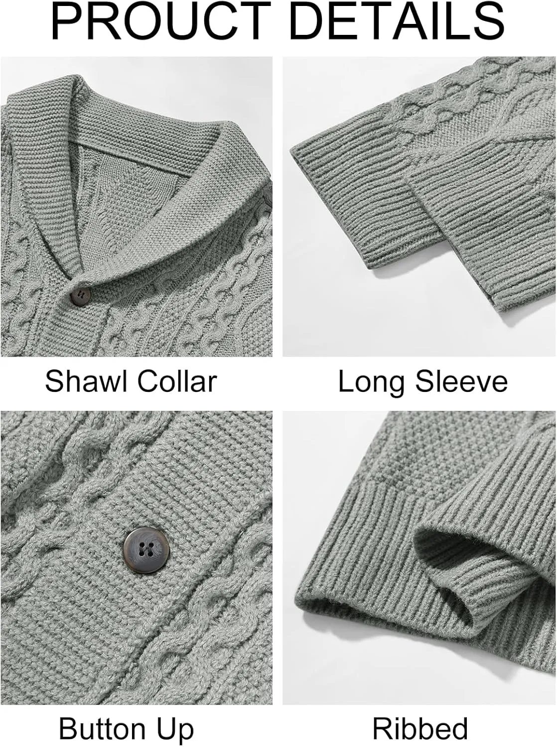 Runcati Mens Shawl Collar Cardigan Sweater Cable Knitted Button Down Sweaters Chunky Fall Winter Outwear
