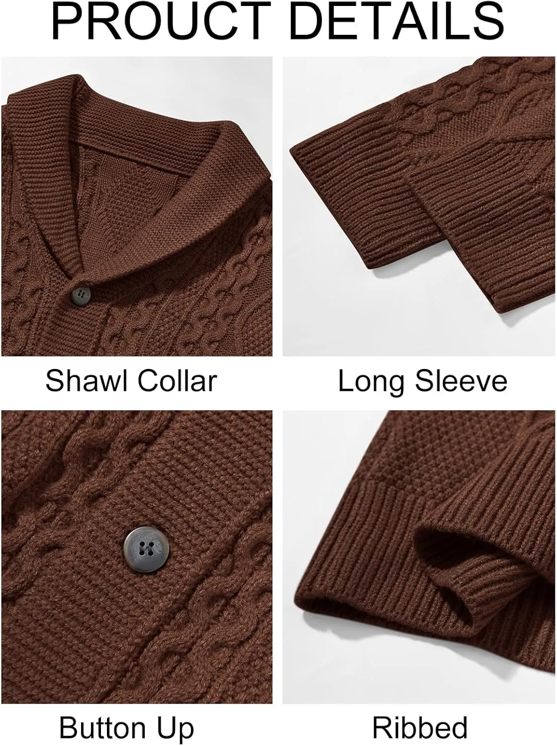 Runcati Mens Shawl Collar Cardigan Sweater Cable Knitted Button Down Sweaters Chunky Fall Winter Outwear
