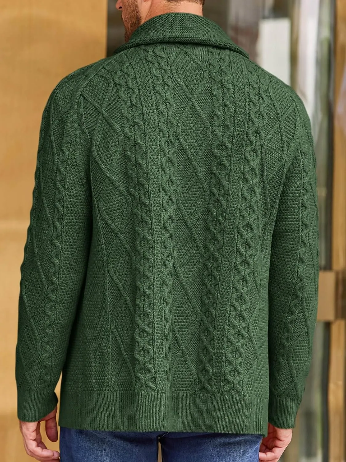 Runcati Mens Shawl Collar Cardigan Sweater Cable Knitted Button Down Sweaters Chunky Fall Winter Outwear