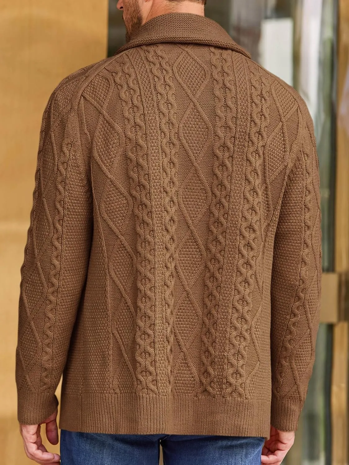 Runcati Mens Shawl Collar Cardigan Sweater Cable Knitted Button Down Sweaters Chunky Fall Winter Outwear