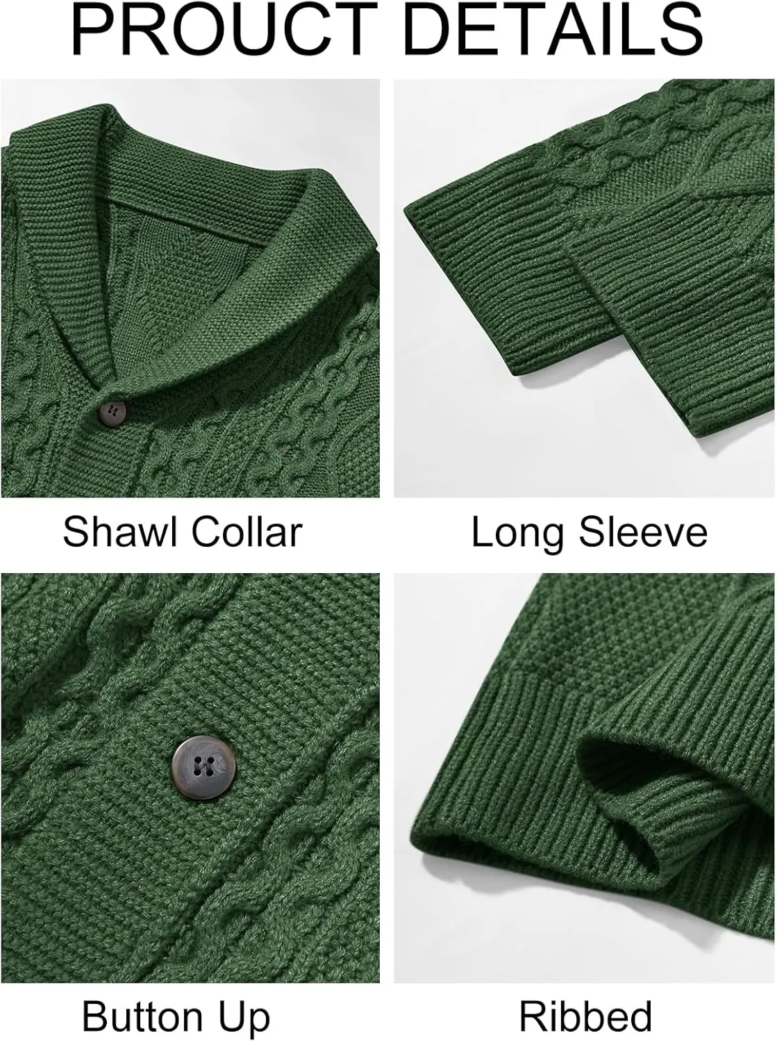 Runcati Mens Shawl Collar Cardigan Sweater Cable Knitted Button Down Sweaters Chunky Fall Winter Outwear