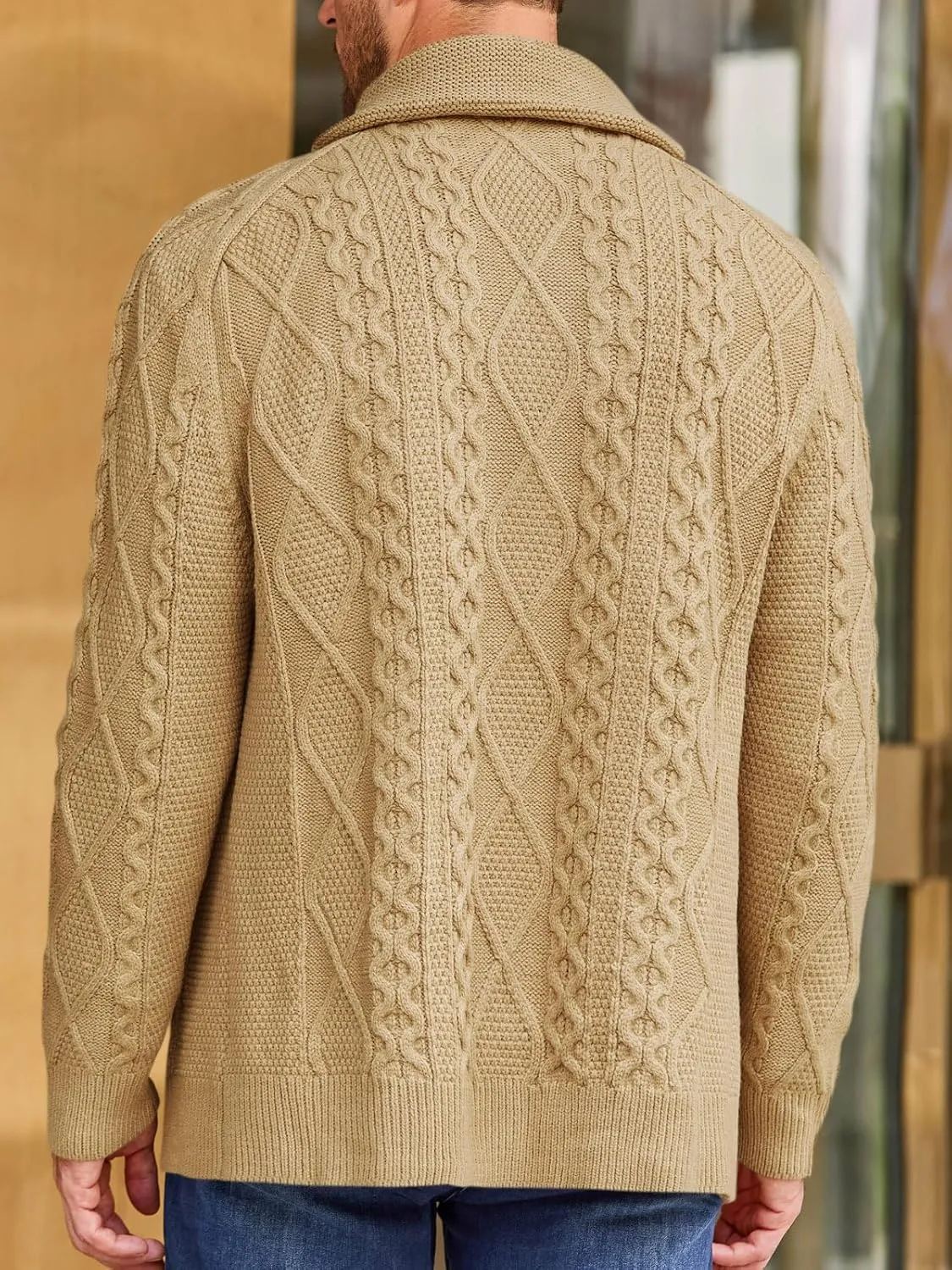 Runcati Mens Shawl Collar Cardigan Sweater Cable Knitted Button Down Sweaters Chunky Fall Winter Outwear