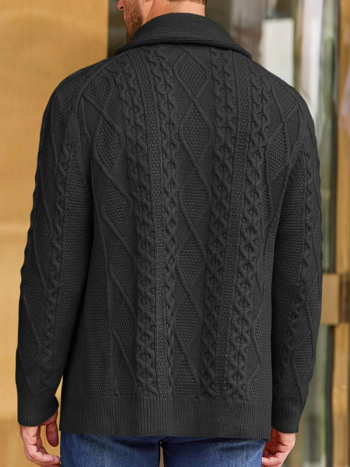 Runcati Mens Shawl Collar Cardigan Sweater Cable Knitted Button Down Sweaters Chunky Fall Winter Outwear