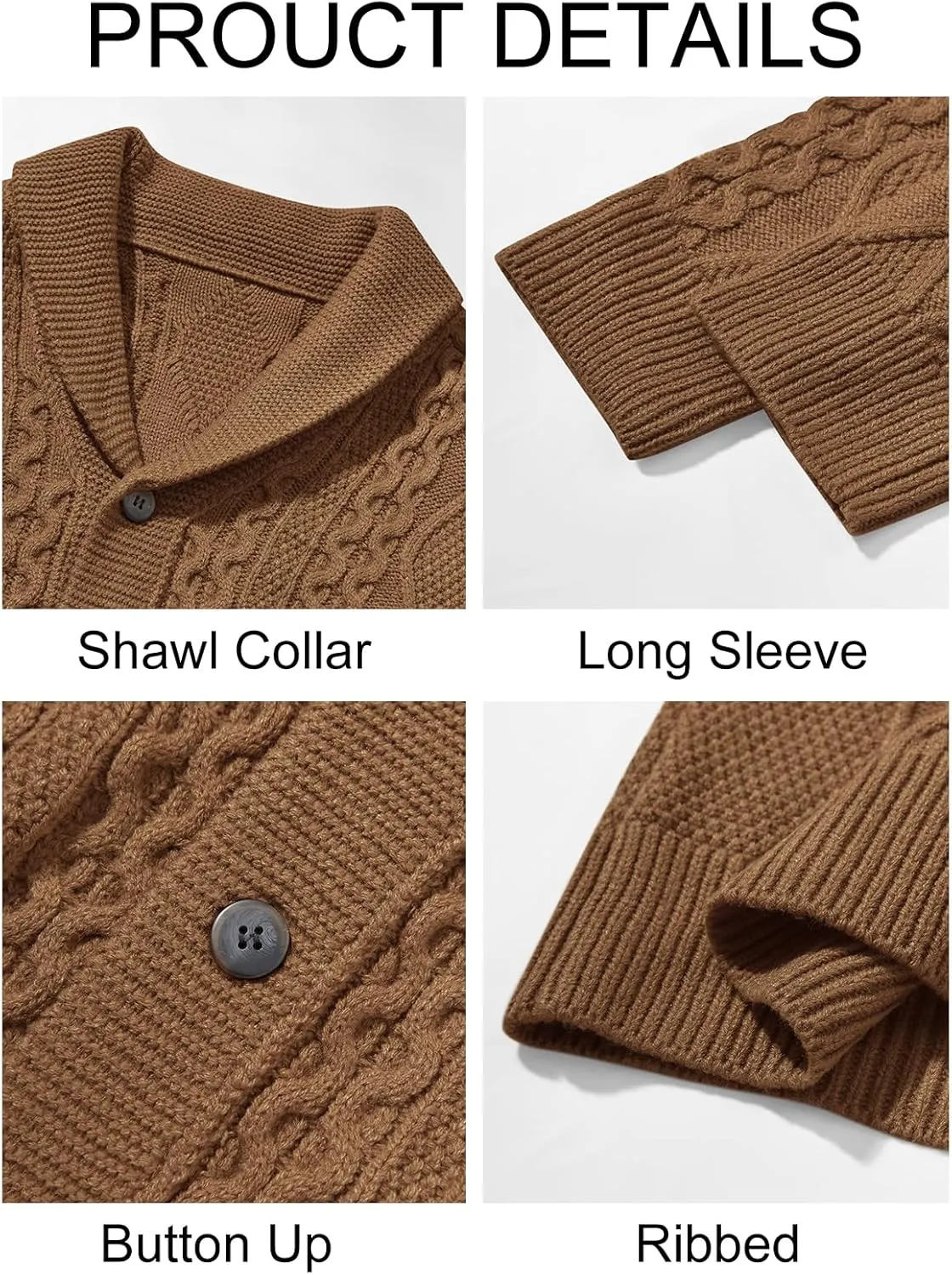 Runcati Mens Shawl Collar Cardigan Sweater Cable Knitted Button Down Sweaters Chunky Fall Winter Outwear