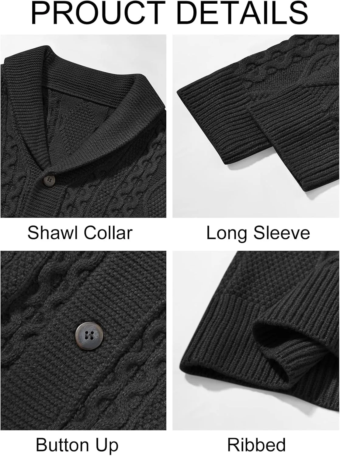 Runcati Mens Shawl Collar Cardigan Sweater Cable Knitted Button Down Sweaters Chunky Fall Winter Outwear
