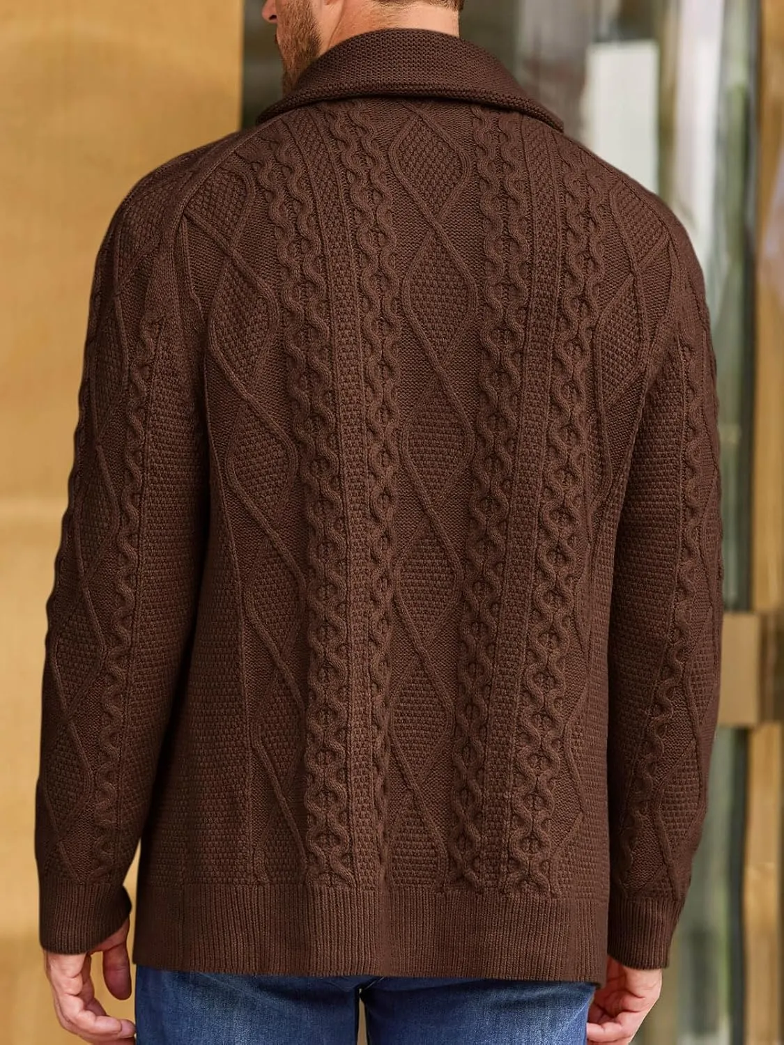 Runcati Mens Shawl Collar Cardigan Sweater Cable Knitted Button Down Sweaters Chunky Fall Winter Outwear