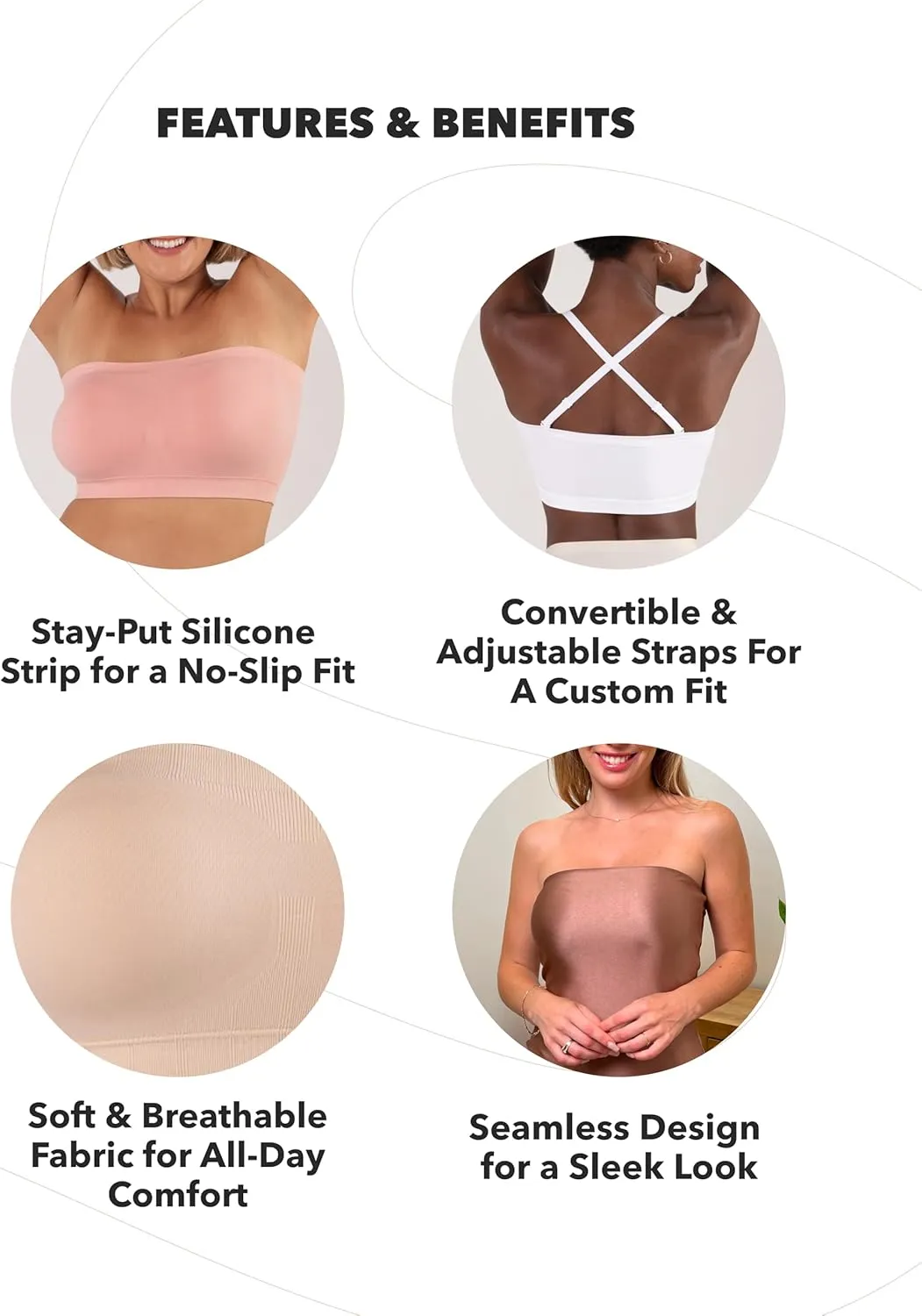 SHAPERMINT Strapless Bra - Bandeau top, Strapless Bras for Women, Plus Size Lingerie for Women, Free Clear Bra Straps