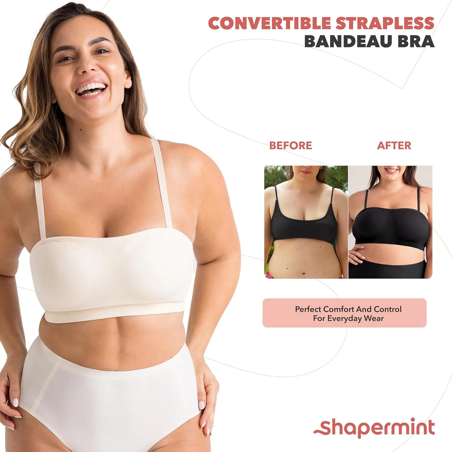 SHAPERMINT Strapless Bra - Bandeau top, Strapless Bras for Women, Plus Size Lingerie for Women, Free Clear Bra Straps