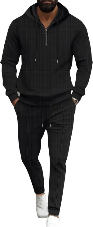 Sinzelimin Mens Tracksuit Set Fashion Long Sleeves Hooded Sweatshirt and Jogger Sweatpant 2PC Suit Hoodies Tops Sportwear